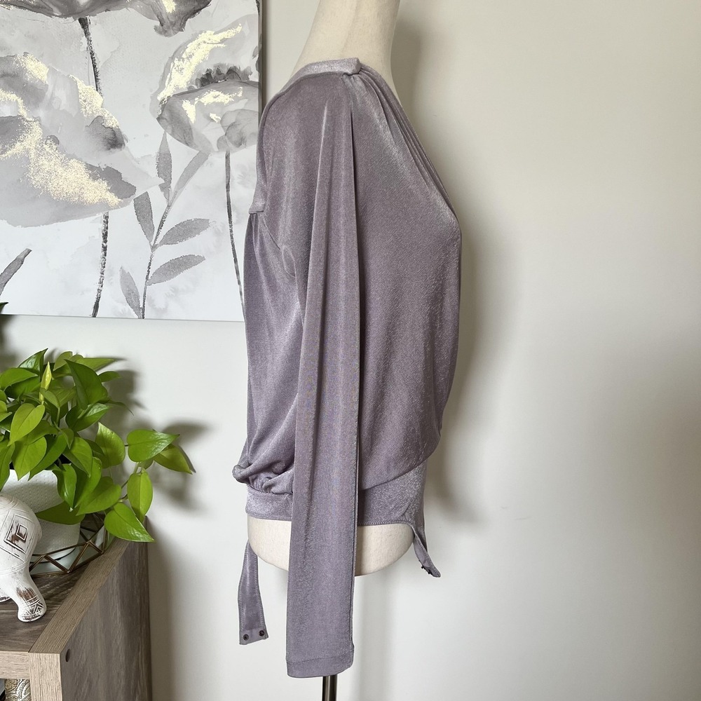 Free People Bodysuit Top Womens Small Purple Surplice Wrap Long Sleeve Shimmer - Picture 4 of 7
